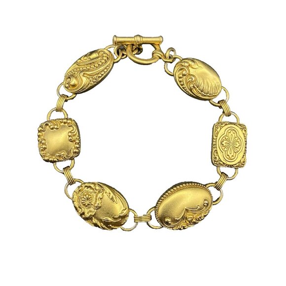 Unbranded Jewelry - Victorian Style Bracelet Yellow Gold Tone Six Unique Panels Book Chain 7" Toggle